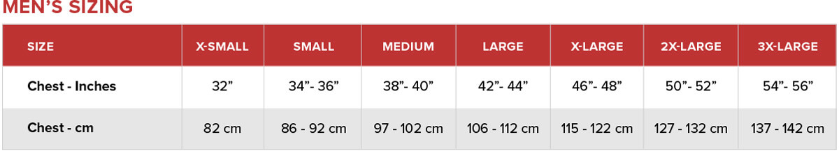Thompson Tee Men’s Size Chart